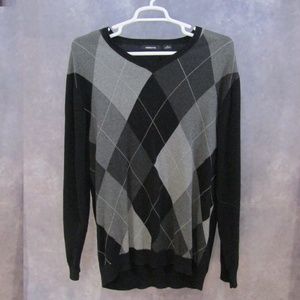 NWT Claiborne Black Argyle Cotton V Neck Sweater